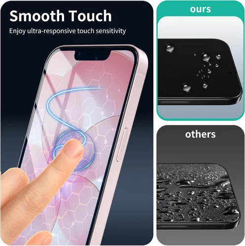 Vista 10 de Paquete de 2+2 protectores de pantalla de vidrio templado antiluz azul y protector de lente de cámara para iPhone 17e/16e, protección ocular