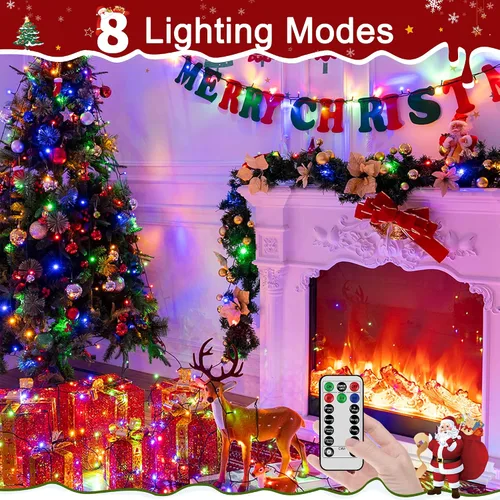 Vista 3 de Tira de luces de Navidad para exteriores, 8 modos, multicolor, 394 pies, 1200 LED