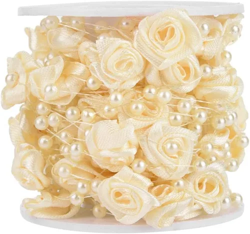 Vista 8 de 32.8 ft/roll Rose Artificial Pearl Wire Beads Garland String Wedding Pearl Bead Garland Cuerda Decoración (Beige)