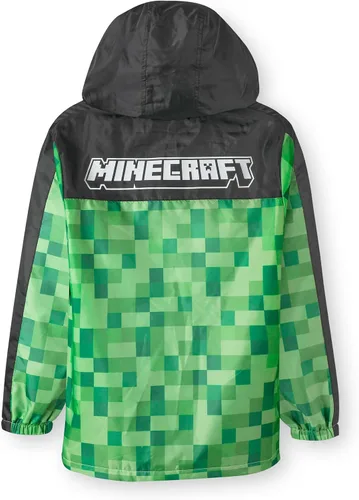 Vista 3 de Minecraft Chaqueta impermeable con capucha y forro polar para niños, Verde