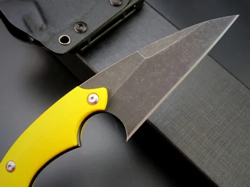 Vista 4 de C1118 Cuchillo de hoja fija, hoja D2 G10 mango EDC cuchillo de herramienta para acampar al aire libre, senderismo, pesca con funda kydex (amarillo)