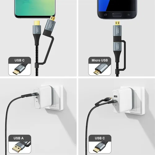 Vista 5 de CableCreation Cable de carga USB C de 6.6 pies, 4 en 1 Multi USB C a USB C, cable de carga rápida PD 3A Micro USB/Tipo C 480Mpbs de transferencia
