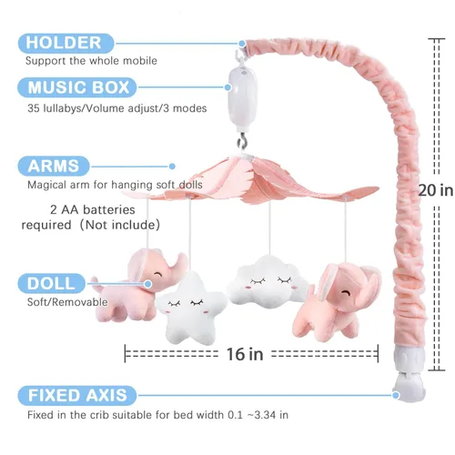 Vista 3 de FEISIKE Móvil de cuna para niñas y bebés con 3 modos de caja de música digital