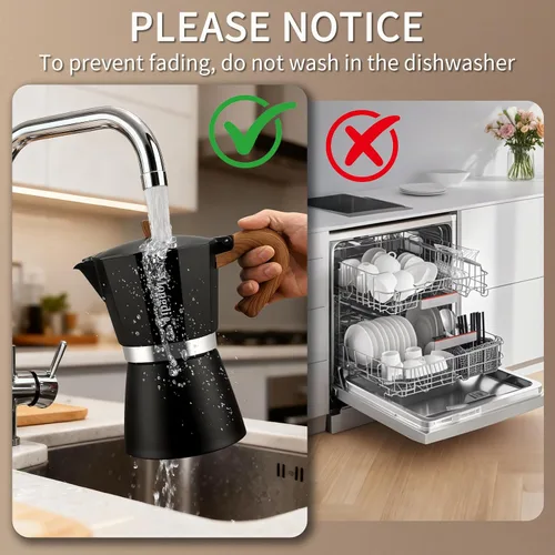 Vista 6 de Mongdio Cafetera de café expreso Moka Pot, cafetera cubana, cafetera de estufa Moka Italian Espresso Greca, cafetera percoladora, 3 tazas de Negro