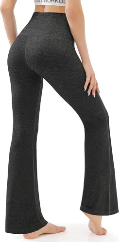 Vista 4 de AFITNE - Pantalones de yoga con corte de bota con bolsillos para mujer, de talle alto, pantalones de yoga para entrenamiento con control de abdomen