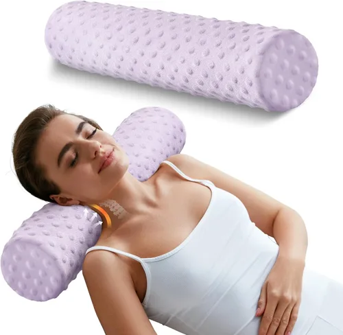 Vista 16 de Almohada redonda de espuma viscoelástica de 5 pulgadas, almohada cervical Velvet Dots Azul