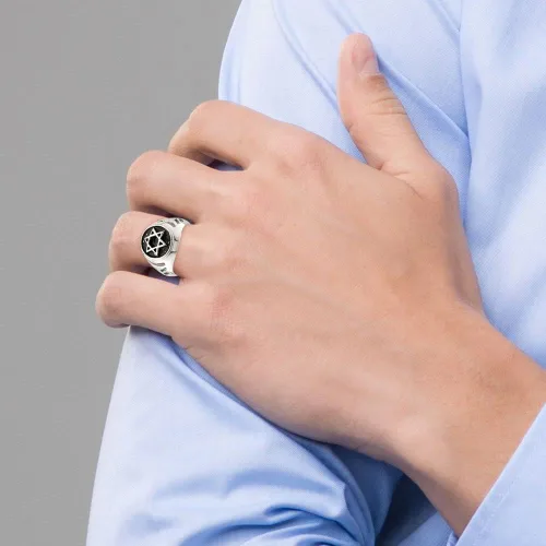 Vista 3 de Anillo de plata de ley 925 maciza para hombre, estilo vintage antiguo de la estrella de David
