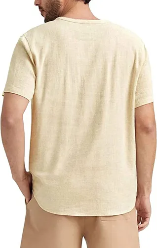 Vista 2 de Angbater Camiseta casual de lino Henley de manga corta para hombre, camiseta hippie de playa, camiseta ligera tropical para verano