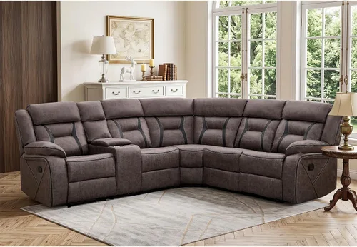 Vista 25 de Sofá reclinable manual de cuero sintético, sofá reclinable de 3 plazas, sofá cama para sala de estar, muebles, sala de reuniones, marrón oscuro