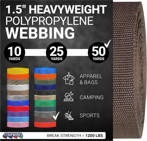 Vista 8 de Strapworks Heavyweight Polypropylene Webbing - Heavy Duty Poly Strapping for Outdoor DIY Gear Repair, 1.5 Inches