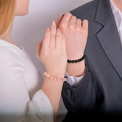Vista 24 de 2 pulseras magnéticas para parejas, piedra natural negra mate, cristal para votos de amor eterno, juego de pulseras de cuentas de piedra de energía