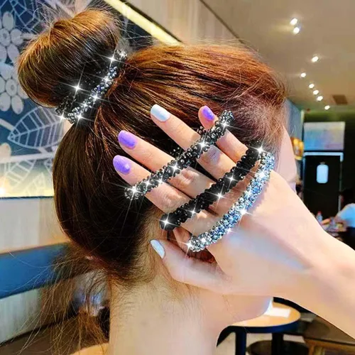 Vista 7 de Fashey Lazo para el cabello con diamantes de imitación, coleteros brillantes con cuentas, accesorios para el cabello para mujeres (tipo A)