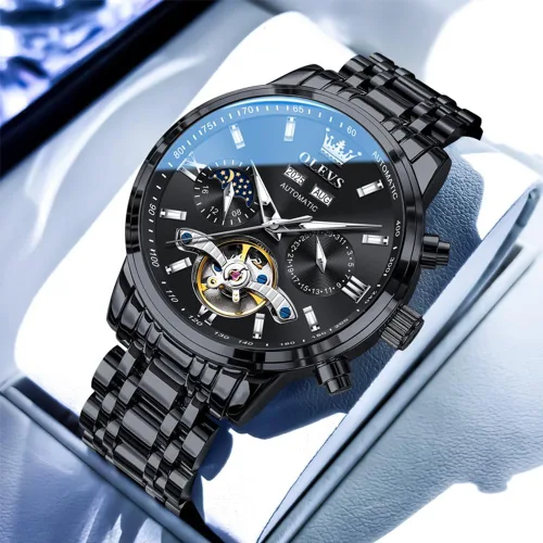 Vista 6 de OLEVS Automatic Watches for Men Luxury Skeleton Multi-Function Mechanical Watch Self Winding Date Waterproof Luminous Mens Watch