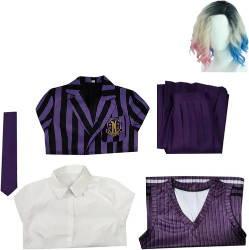 Vista 6 de Masfrida Enid Sinclair - Disfraz de colegialas Uniforme Never more Cosplay para niños para Halooween