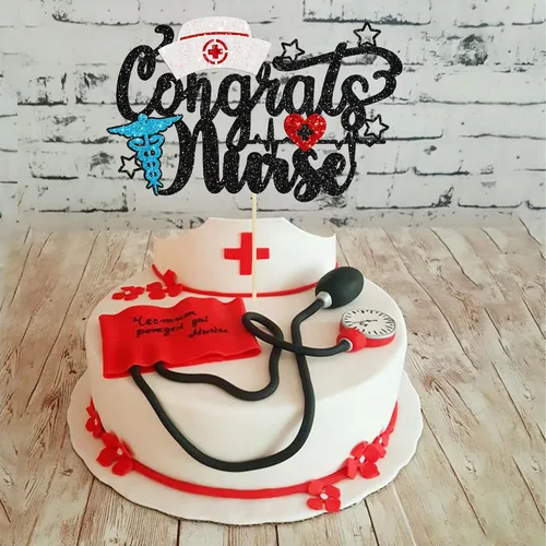 Vista 4 de Gyufise Decoración para tartas de enfermería con purpurina para enfermería 2023, decoración para pastel de graduación para temática médica Rn 2023