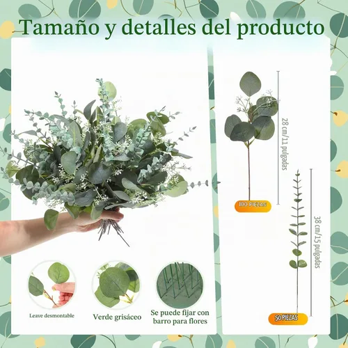 Vista 2 de Tigeen 150 piezas hojas de eucalipto mezcladas, tallos de hojas de eucalipto plateadas a granel, hojas de vegetación artificial, ramas de plantas