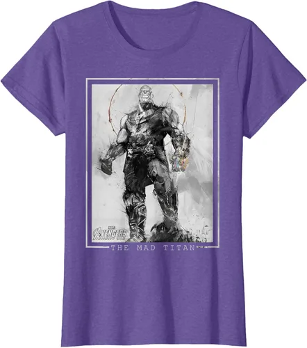 Vista 20 de Marvel Avengers Infinity War Thanos Sketch Graphic Camiseta Negro