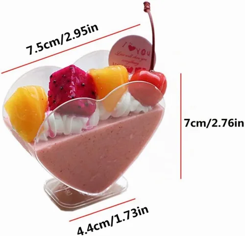 Vista 3 de 50 paquetes de tazas de postre de mousse transparente de 2.7 fl oz en forma de corazón, tazas de pastel desechables para helado, cuencos de postre