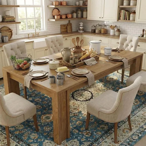 Vista 13 de CABIHOME Mesa de comedor rectangular de 63 pulgadas para 4-6, mesa de cocina grande de granja, marco resistente, 4 patas triangulares estables, mesa