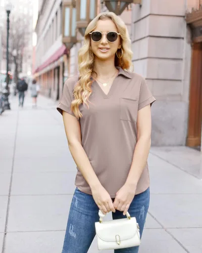 Vista 5 de Vivilli Blusas y blusas de manga corta para mujer, estilo casual, con cuello