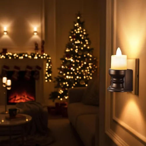 Vista 8 de Meonum - Luz nocturna de vela sin llama parpadeante enchufable, luz nocturna LED regulable con sensor de atardecer a amanecer, luz decorativa