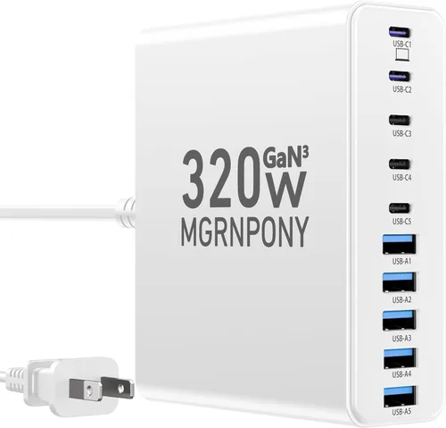 Vista 10 de MGRNPONY - Bloque de carga USB C de 320 W, estación de carga USB C de 10