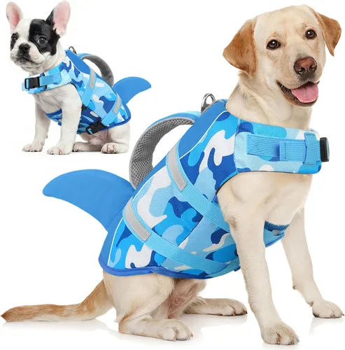 Vista 27 de AOFITEE Chaleco salvavidas para perros, chaleco salvavidas para perros pequeños, chaleco de seguridad reflectante con flotabilidad superior y asa