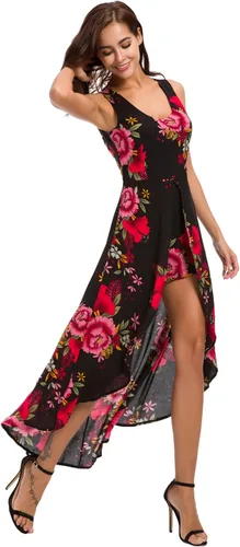 Vista 2 de Kormei Vestido sin mangas para mujer, cuello redondo, diseño floral, rayón, con corte frontal