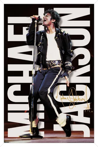 Vista 14 de Michael Jackson - Póster de pared con micrófono de rendimiento, 22.4 pulgadas de largo x 14.7 pulgadas de ancho, versión enmarcada de madera