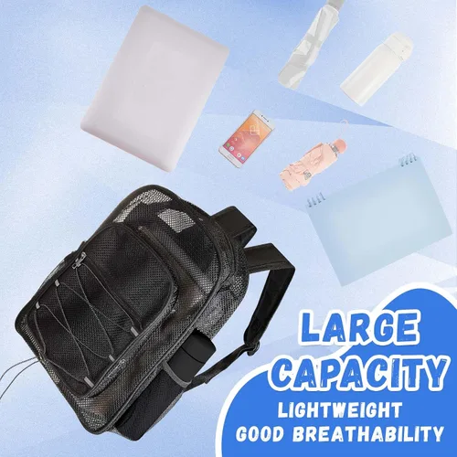 Vista 6 de Silkfly 6 mochilas de malla resistente a granel, bolsas escolares de malla transparente semitransparente con correas elásticas ajustables y cómodas