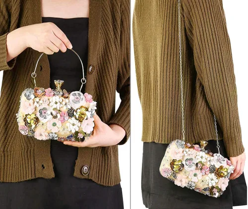 Vista 6 de Selighting Bolsas de noche coloridas florales para mujer con cuentas formales para novia boda graduación cóctel fiesta bolsas