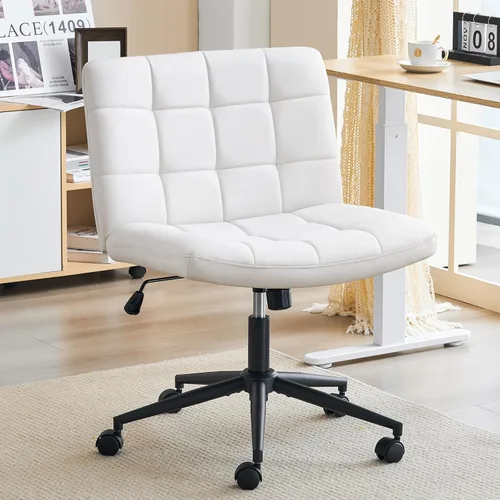Vista 12 de Furnimart Silla de escritorio giratoria de 360° con tiras cruzadas, cojín extra grueso, silla de felpilla de alta calidad con patas cruzadas