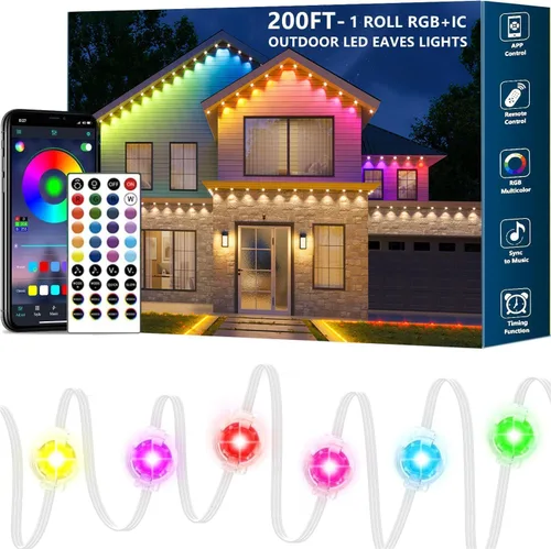 Vista 8 de Luces Permanentes para Exterior, 15 metros RGB + IC Luces LED Inteligentes para Aleros con Aplicación y Control Remoto, IP67 Impermeables