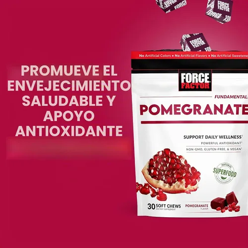 Vista 5 de Force Factor Masticables suaves de granada para el envejecimiento saludable, salud del corazón, salud ósea y salud cerebral, suplemento