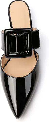 Vista 4 de Soireelady Zapatos de tacón bajo para mujer, zapatos de tacón bajo, sin espalda, punta baja, zapatos de vestir para uso diario
