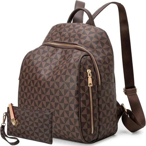 Vista 11 de Mochila Monedero para Mujer de Cuero Anti-robo Grande de Diseñador de Moda Mochila de Viaje Bolsa Mochila para Hombre Bolsas de Hombro, A-Marrón