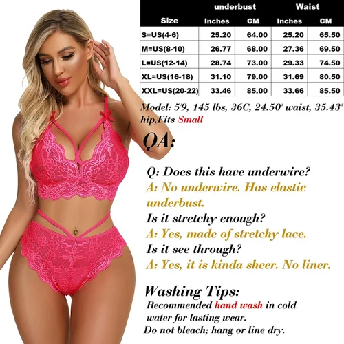 Vista 7 de Conjunto de lencería sexy de brasier y pantaletas con correas finas, de encaje