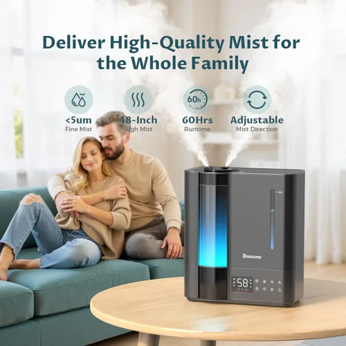 Vista 9 de BREEZOME Humidificadores de 8L para dormitorio, niebla cálida y fría para habitación grande, humidificador ultrasónico de llenado superior, sensor