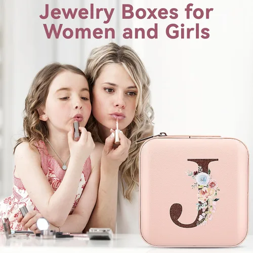 Vista 5 de Joyero de viaje para mujer, artículos esenciales de vacaciones para mujeres, anillo collar, aretes, caja organizadora de joyas con espejo, regalos
