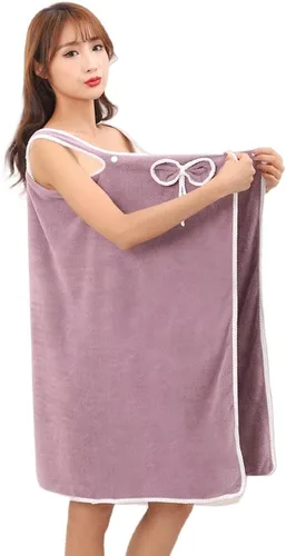 Vista 8 de Toalla de baño grande para mujer, toalla de terciopelo coral (bolsillo azul)