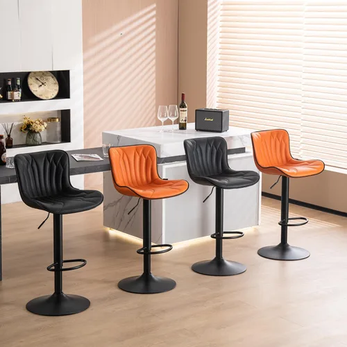 Vista 2 de YOUNIKE Juego de 2 taburetes de bar marrones modernos giratorios de altura de mostrador con respaldo alto ajustable para cocina, taburetes de bar