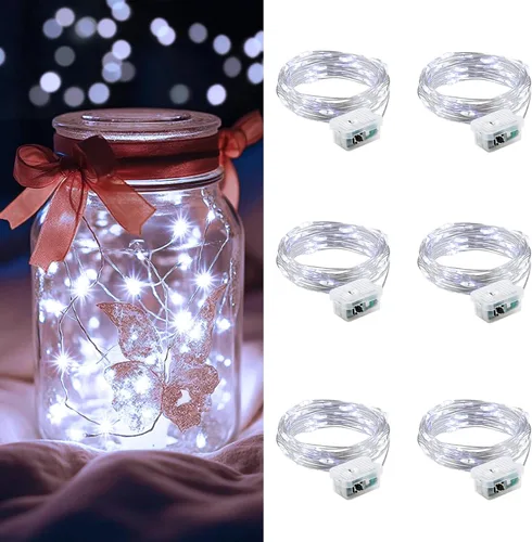 Vista 58 de AIKEI Paquete de 12 luces LED de hadas que funcionan con pilas, guirnaldas de luces impermeables de 7 pies, 20 luces LED de luciérnagas estrelladas