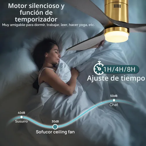 Vista 3 de Sofucor Ventiladores de techo inteligentes de 52 pulgadas con luces - montaje al ras de perfil bajo, modernos ventiladores de techo de madera maciza