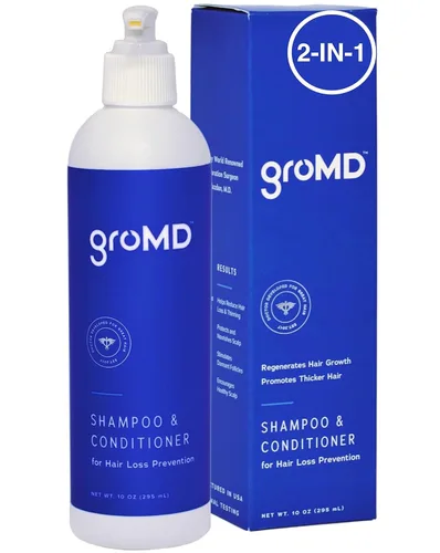 Vista 2 de GroMD Folículo activador en aerosol y champú estimulante del crecimiento del cabello y acondicionador – Biotina, aceite de argán, péptidos de cobre