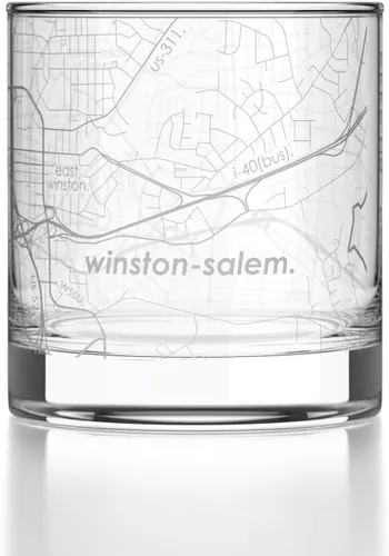 Vista 115 de Well Told Vaso de rocas grabado con mapa de Akron, Ohio, cristalería estilo antiguo (325ml, transparente) Vaso de bourbon grabado, regalos