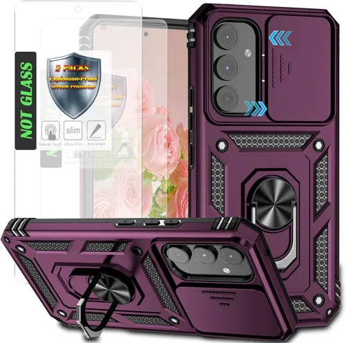 Vista 27 de Funda para Galaxy A26 con cubierta para lente de cámara, protector de pantalla HD, protección contra caídas de grado militar, soporte de anillo