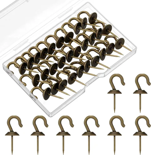 Vista 8 de Hotop 30 piezas de ganchos de pared con tachuelas de pulgar de hierro, ganchos de metal, tachuelas decorativas para cuadros, para 9 kg, para el Negro