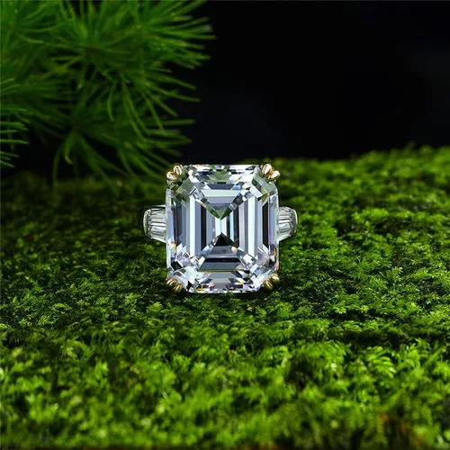 Vista 7 de AINUOSHI Anillo de corte esmeralda solitario baguette 3 piedras 9 quilates circonita cúbica CZ compromiso plata esterlina boda aniversario joyería