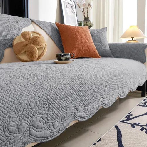 Vista 9 de vctops Funda de sofá acolchada de algodón estilo bohemio, funda de sofá bordada suave, funda antideslizante para cama de perro, funda de sofá Crema