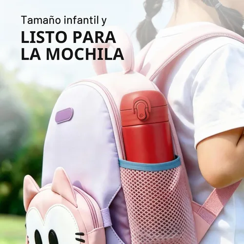 Vista 7 de GOOFIT Botella de agua de acero inoxidable para niños de 16 onzas, doble pared aislada al vacío, tapa a presión con anillo de bloqueo, sin BPA, a